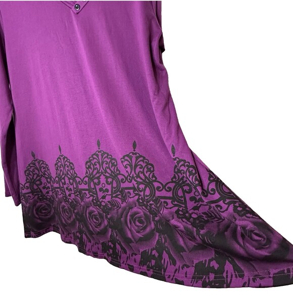 Gaharu Top Women’s XXL Floral Print Cute Long SL Button Cowl Neck Casual Tunic - Picture 4 of 12